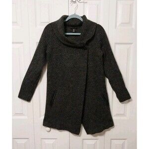 Adrienne Vittadini Cowl Neck Sweater Jacket Wool Blend Black Pockets Size M
